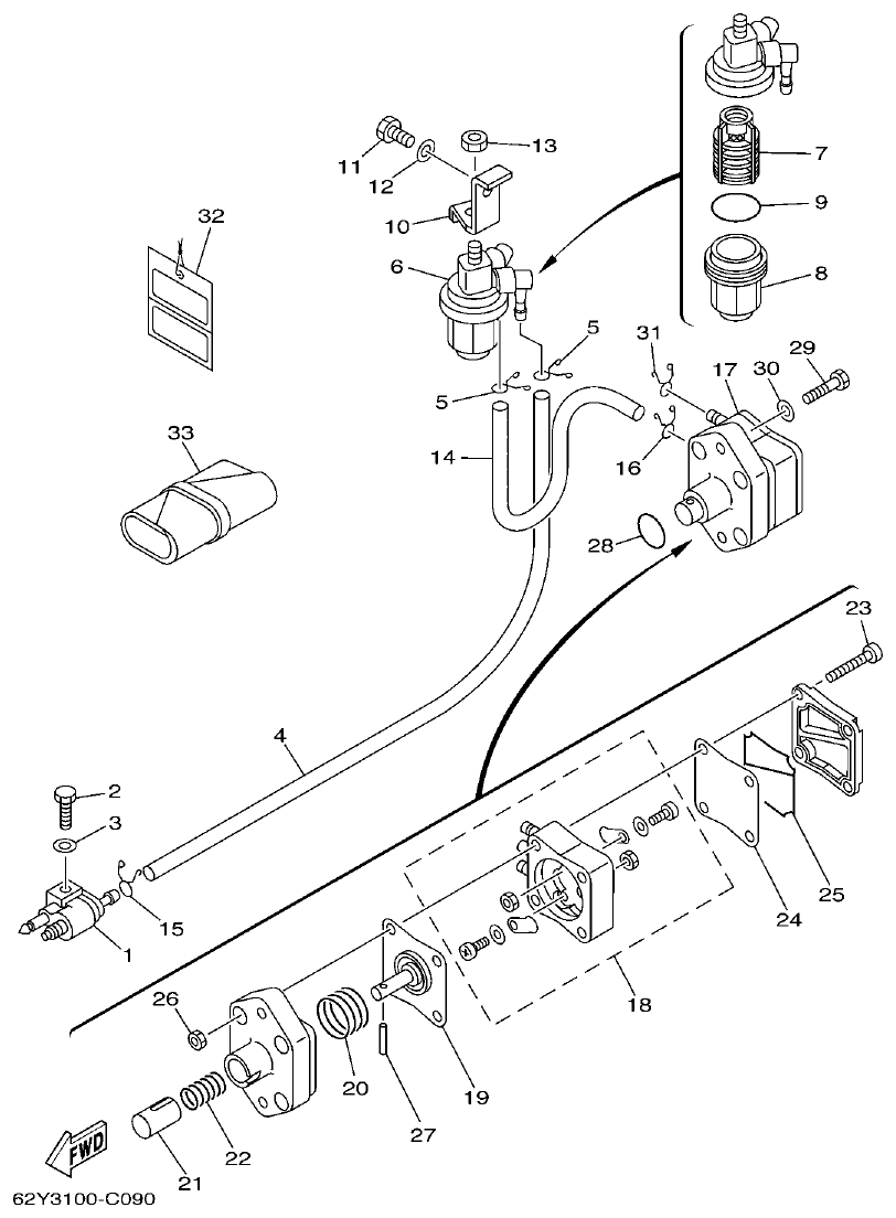 Yamaha F50A, FT50B FUEL 1 parts diagram